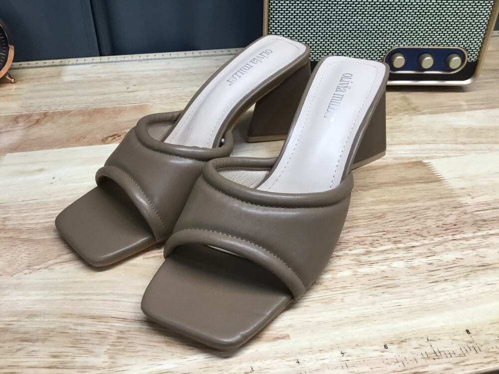 Olivia Miller Sandals Women's US 9 Brown PU Leather Slip On Triangle Block Heel